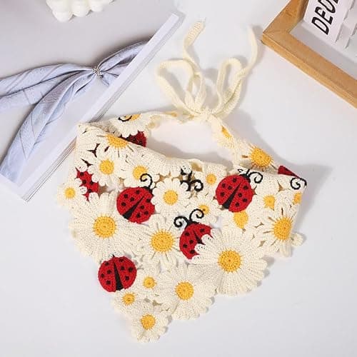 NOIAFZY 1Pcs Fashion Adorable Ladybug Crochet Headband Triangle Knit Hair Scarf Stylish for Women Accessory Pastoral Chic Style thumbnail 4