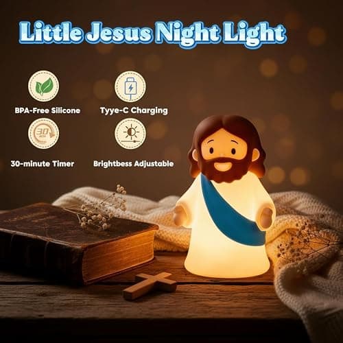 magical JD Little Jesus Night Light, Mini Silicone Jesus Lamp, Dimmable Rechargeable Touch Bedside Lamp for Nursery & Kids, Ideal Religious Gift for Christmas, Easter and Baptism (Blue) thumbnail 3
