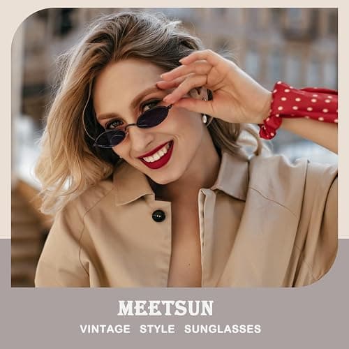 MEETSUN Vintage 90s Small Oval Sunglasses For Women Men Metal Frames Designer Gothic Glasses thumbnail 2
