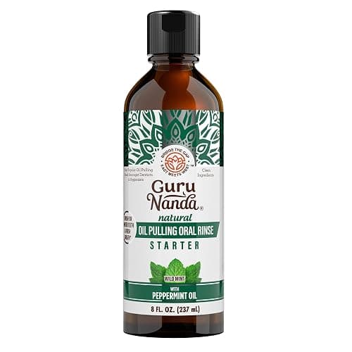 GuruNanda Starter Pulling Oil Mouthwash for Natural Teeth Whitening, Coconut and Peppermint Oil for Fresh Breath & Happy Gums, Alcohol-Free, 8 Oz - Image 1