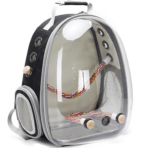 Clear Bird Travel Carrier Backpack, Space Capsule Astronaut Transparent Bubble Window Bird Carry Cage Backpack with Stainless Steel Tray and Standing Perch - Image 1