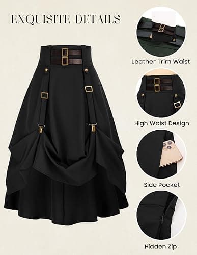 Scarlet Darkness Pirate Skirt for Women Goth Steampunk Skirt High Waist Midi A-Line Skirts with Pockets S-2XL thumbnail 5