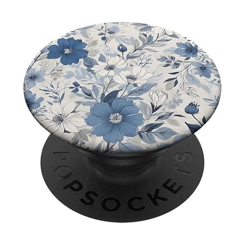White Blue Floral Pattern PopSockets Adhesive PopGrip - Image 1