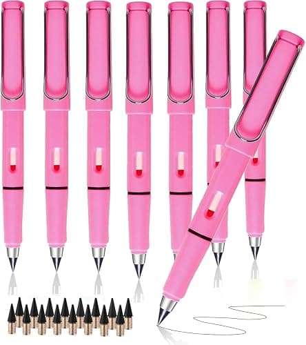 XIUSHE 8PCS Pink Infinity Forever Pencils for Writing-0.7mm Infinite Everlasting Metal Inkless Pencils Set,Technology Magic Writing Pencil For School Office Professional Use (Pink,8) - Image 1