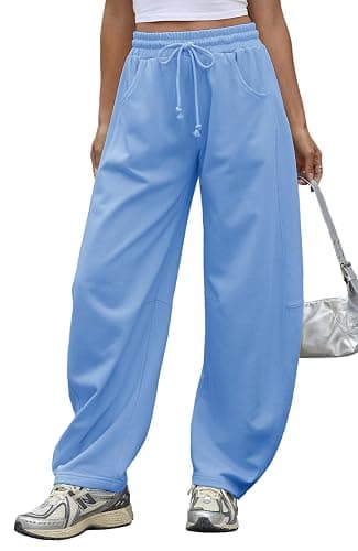 Waitfairy Barrel Sweatpants Women Baggy - 29" Inseam Drawstring Curved Wide Leg Sweatpants Women Lounge Gym Sweats Joggers thumbnail 2