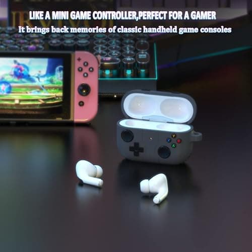 R-fun Compatible with AirPods Pro 2nd/1st Generation Case Cover with Cleaner Kit, Classic Handheld Game Console Design Case Soft Skin Silicone Protective for Apple AirPods Pro 2/1 Charging Case,Grey thumbnail 2