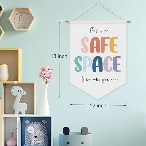 Safe Space Wall Hanging,Therapy Office Wall Decor,Bulletin Board Decorations,Classroom Decor,Door Decorations Hanging,Office Wall Art,School Counselor Office Wall Decor - Safe Space thumbnail 3
