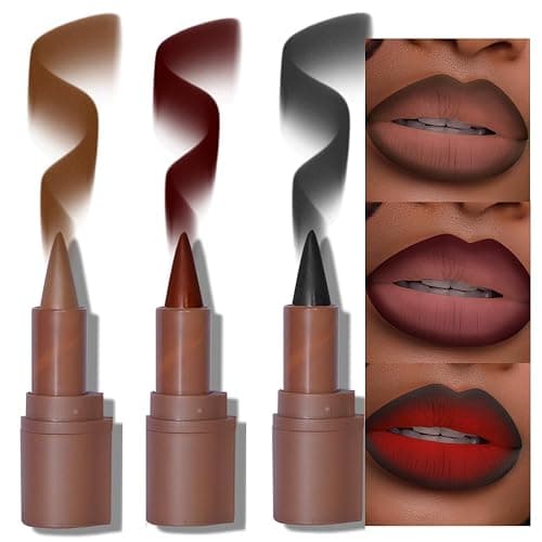 3Pcs 2-in-1 Gradient Lip Liner and Lipstick Lip Combo Set - Coffee Bean & Mulberry & Dark Colors Achieve Flawless Contour and Gradual Ombre Effect Crayon Form Cone Tip, Dark Brown Black Lip Liner Set - Image 1