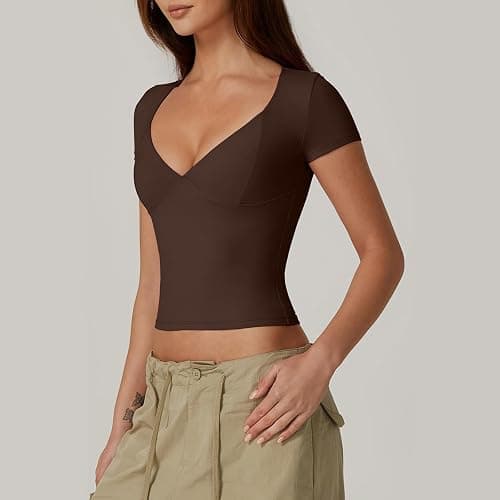 Yassiglia Damen Basic T-Shirt Y2K Crop Top Slim Fit Unterziehshirt Sommer Leichte Oberteile Sweetheart Ausschnitt Kurzarm Shirts thumbnail 2