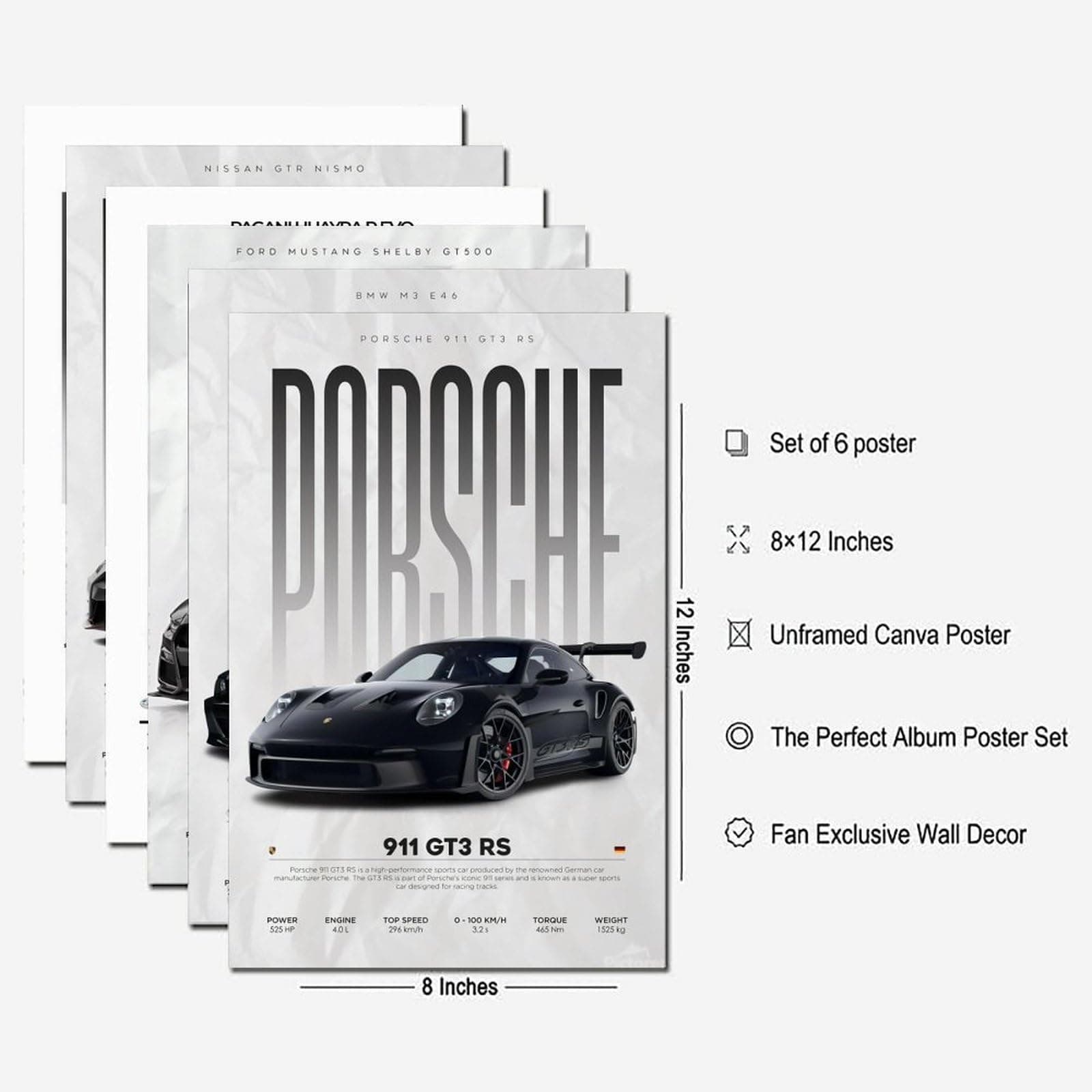 Car Wall Alt Posters Set of 6 Canvas Posters Room Aesthetic Festival Family Bedroom Decor Wall Art Home 08x12inch(20x30cm) thumbnail 7