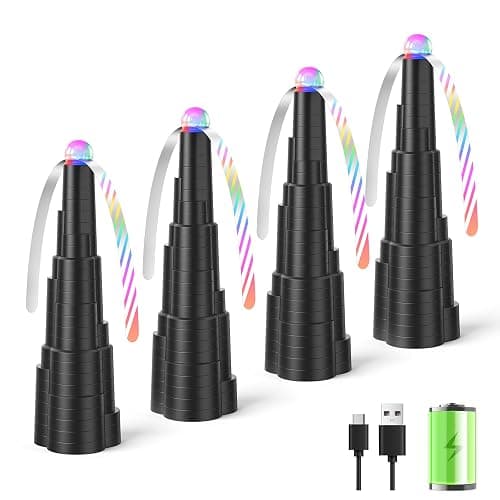 VEUIEIZT Fly Fans for Tables, Type-C Rechargeable Fly Fan, Tabletop Bug Fans with Colorful Light, Foldable Fly Spinner with Soft Holographic Blades for Picnic, Restaurant, Party, Home, BBQ (4 Pack) - Image 1