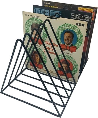 Vinyl Record Storage Holder Stand - Premium Triangle Metal Wire Magazine and Book Rack holds up to 33 Lp Album Records, Simple, Functional and Contemporary Vinyl Organizer - Small 5slots (Rose) - Image 1