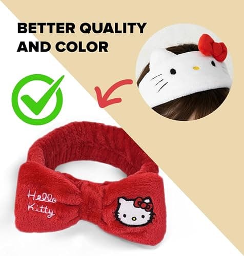 Mädchen Stirnband mit Schleife – Flauschiges Haarband mit Hallo Kitty – Rosa Haarreif für Kinder – Weiches Kopfband für Gesichtspflege, Make-up & Spielspaß - Hallo kitty - 1 stück (1er Pack) thumbnail 5