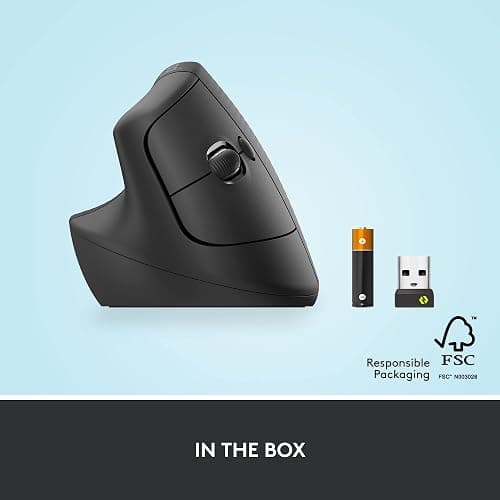 Logitech Lift Vertical Ergonomic Mouse, Wireless Bluetooth or USB Receiver, Quiet Clicks, 4 Buttons, Left Hand Wireless Mouse, Windows/macOS/iPadOS, Laptop, PC - Graphite thumbnail 8