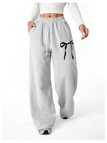 Verdusa Girl's Bowknot Baggy Sweatpants Lightweight Straight Leg Athletic Pants with Pockets thumbnail 4