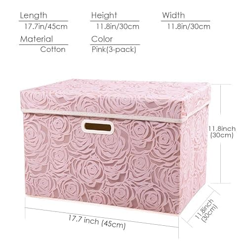 PRANDOM Larger Collapsible Storage Boxes with Lids Fabric Decorative Bins Cubes Organizer Containers Baskets Handles Divider for Bedroom Closet Living Room Pink 17.7x11.8x11.8 Inch 3 Pack thumbnail 3