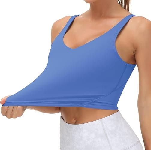 THE GYM PEOPLE Womens' Sports Bra Longline Wirefree Padded with Medium Support - Sea Blue - Small thumbnail 3