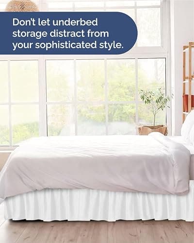 Wrap Around Dust Ruffle Bed Skirt, Full Size Beds - 24 Inch Drop, White | Easy Fit Elastic Strap, Adjustable Pleated Bedskirt w/Brushed Fabric, Wrinkle & Fade Free, for Women, Men, Kids & Teens thumbnail 8