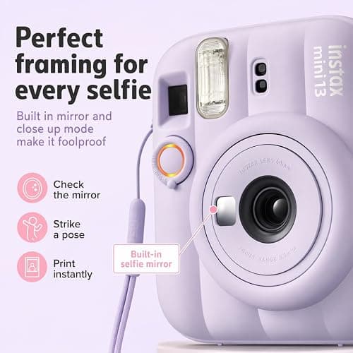 Fujifilm Instax Mini 13 Instant Camera Frost Blue + Fuji Film Value Pack (40 Sheets) + Tudak Accessories Bundle, Incl. Compatible Carrying Case, Quicksand Beads Photo Album 64 Pockets thumbnail 6
