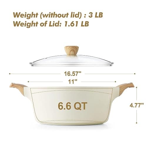 SENSARTE Ceramic Nonstick Pot, Stock Pot with Lid, Pasta Pot, 6.6 QT, White | Soup Pot Spaghetti Pot Casserole Pot, Non-toxic Healthy Pot, Cooking Pot Stew Pot, Induction Compatible, PFOA PFAS PTFE Free thumbnail 2