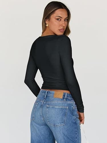 Trendy Queen Womens Long Sleeve Tops Going Out Top Trendy Cute Shirt Y2k Clothes Fashion Clothing Fall Outfits 2025 thumbnail 5