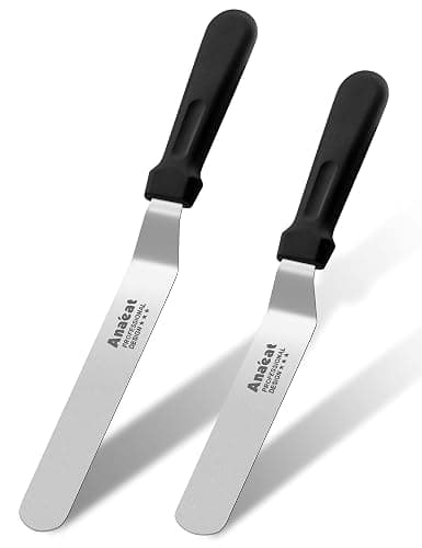 Anaeat Icing Spatulas, Set of 2 Professional Cake Angled Offset Spatula with 6", 8" Stainless Steel Blades - Thickened Frosting Knife with Durable Plastic Handle for Cake Decorating Pastry & Baking - Image 1