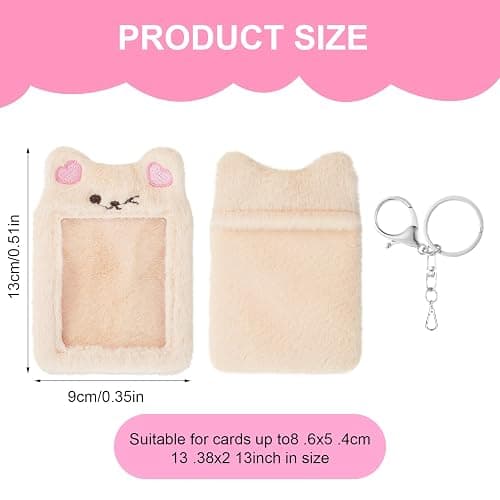 JIEYAO Plush Photocard Holder, Cartoon Bear Card Cover with Keychain Cute Cartoon Plush Photocard Holder Korean Style ID Card Cover Protective Case Card for Women Office and School Supplies thumbnail 7