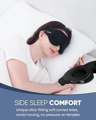 MZOO Luxury Sleep Eye Mask for Side Sleeper Men Women, Zero Eye Pressure 3D Sleeping Mask, Light Blocking Patented Design Night Blindfold, Soft Eye Shade Cover for Travel, Black thumbnail 3