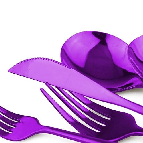 JANKNG 24-Piece Flatware Set, 18/0 Stainless Steel Knife Fork Spoon Teaspoon Silverware Set, Service for 6, MIrror Purple thumbnail 2