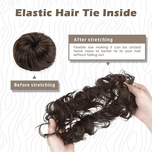 ⭐️BARSDAR 100% Human Hair Extension - Real Human Hair Brown Bun Extensions for Women - Messy Bun Hairpieces, Chignons, Updo Daily thumbnail 3