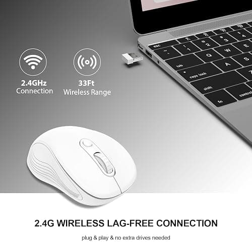 WisFox 2.4G Wireless Mouse for Laptop, Ergonomic Computer Mouse with USB Receiver and Type-C Adapter, 3 Adjustable Levels DPI, 6 Button Cordless Wireless Mice (White, 1 Pack) thumbnail 2