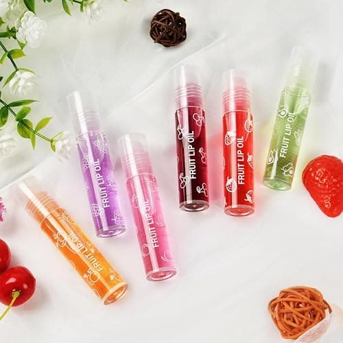 AOOWU 6 Pcs Hydrating Lip Oil Set, Fruit-Flavored Plumping Lip Oil, Long Lasting Lip Glow Balm Lip Care, Transparent Moisturizing No-Sticky Lip Gloss(Peaches,Orange,Avocado,Strawberry,Grape,Cherry)8ML - Image 1