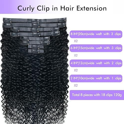 Seamless 3C 4A Kinky Curly Clip In Extension PU Weft Curly Clip in Extension Human Hair Clip Ins Full Head for Black Women Brazilian Remy Human Hair Natural Color 8Pcs with18clips 120g/Set (18 inch) thumbnail 2