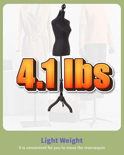 Mannequin Torso Manikin Dress Form Height Adjustable Female Mannequin Dress Model Display Torso Body Tripod Stand Clothing Forms (Black, 59-67 Inches) thumbnail 6