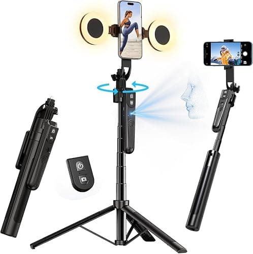 yAyusi Automatique Visage Suivi Trépied avec Lumière, sans App, 360° Rotate 180cm Support de Téléphone avec Capteur de Mouvement, Rétractable Support de Caméra pour Vlog/Vidéo/Enregistrement - Image 1