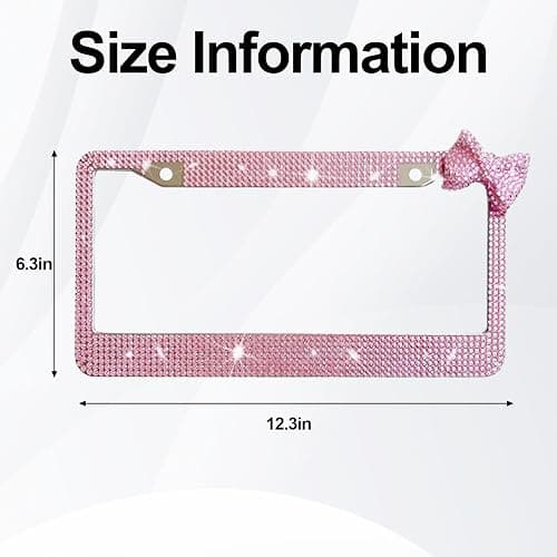 Wanheart 1 Pack Pink Bling License Plate Frame with Pink Corner Bow | Pink frame and upper-right bow, Fits 12 x 6 in plates, Stainless steel base, Hardware and extra stones included thumbnail 2