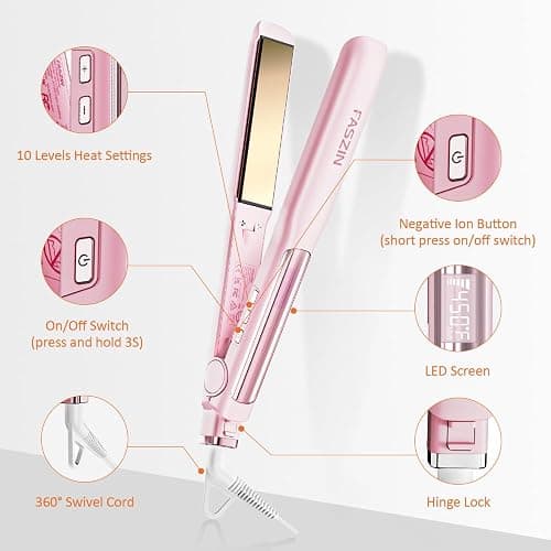 Faszin Professional Hair Straightener, 1.18 inch Ionic Titanium Plate, 20S Fast Heat Up Flat Iron with Clear LED Display, 2 in 1 Straightener and Curler Styling Tool for Straighten Hair (Pink) thumbnail 7