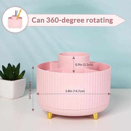 SKYDUE 360 Rotating Multipurpose Organizer - Cute Rotating Pen Holder with 5 Slots for Art Supplies, Office, School, Home thumbnail 3