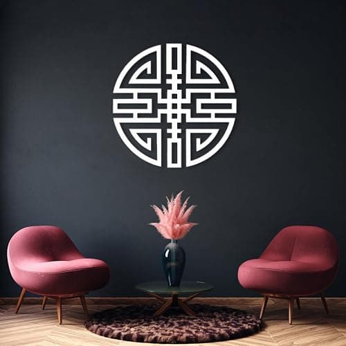 Wealth Attraction Metal Wall Art, Feng Shui Metal Wall Decor, Geometrical Metal Wall Decor, Wealth Attraction Wall Hanging, Chinese Wall Art Decor, Housewarming Gift, Wall Decor for Bedroom (Gold, 28 x 28 in / 70 x 70 cm) thumbnail 5