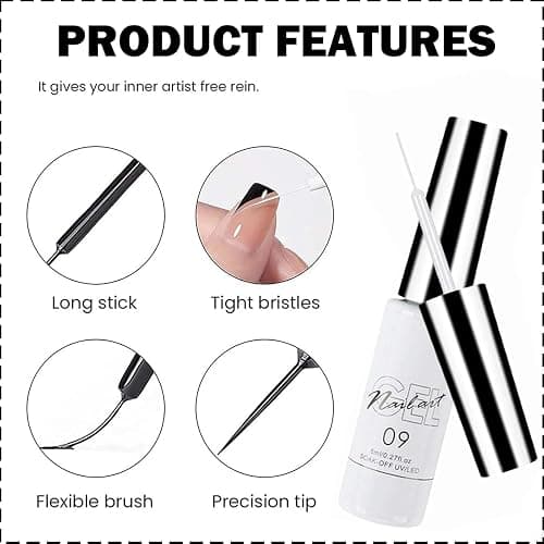 White Gel Nail Polish Liner - UV Shellac Colour For Fineliner, French Nail Art Design, Women's DIY Home Salon, Gel Colours For Nails thumbnail 4