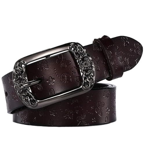 Worry-Free Shopping Women's Cowhide Leather Waist Belt Pin Buckle Butterfly Pattern for Jeans,Workwear - Image 1