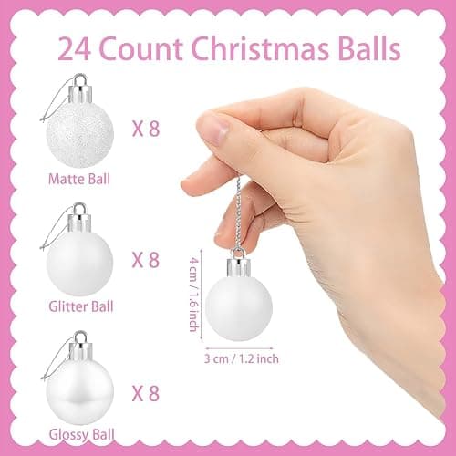 24 Count Mini White Ornaments for Mini Christmas Tree, Small Shatterproof Christmas Tree Ornaments Balls Party Decorations, 1.2 Inch thumbnail 3
