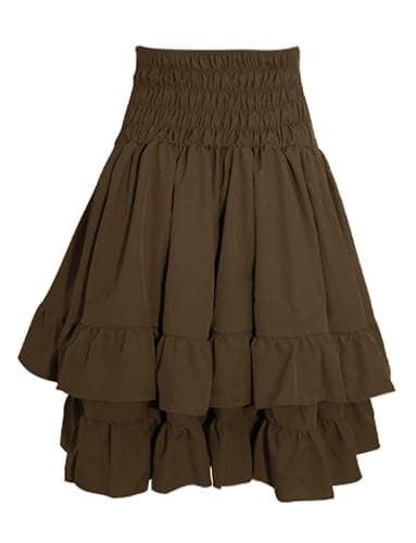 FEOYA Women Steampunk Gothic Lace Up High Waist Renaissance Victorian Layered Skirt thumbnail 2