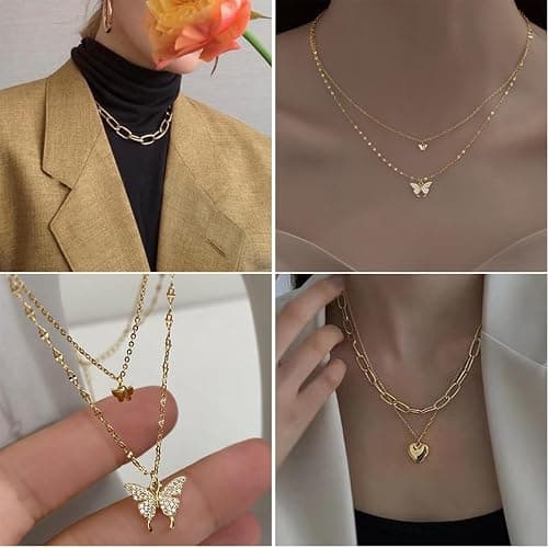IFNODO 47pcs Gold Jewelry Set With 3 PCS Necklace, 11 PCS Bracelet,20pcs Hoop Stud Earrings,7pcs rings set For Women For Birthday Gifts thumbnail 3