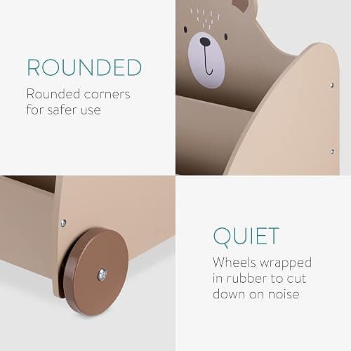 Navaris Bücherregal für Kinder - Kinderzimmer Regal für Bücher und Spielzeug aus Holz - 60 x 58 x 40 cm - Buchregal mit Rollen - Organizer Braun Bär thumbnail 5