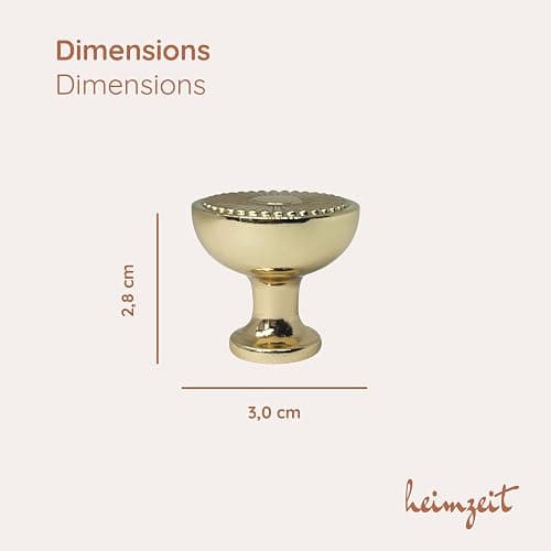 heimzeit Poignées de Placard Sun pour Portes, Tiroirs et Commodes en Aluminium de Haute Qualité [8 Pièces, Rondes] Couleur: Or, Boutons de Meuble avec Poignée à un trou et vis thumbnail 2