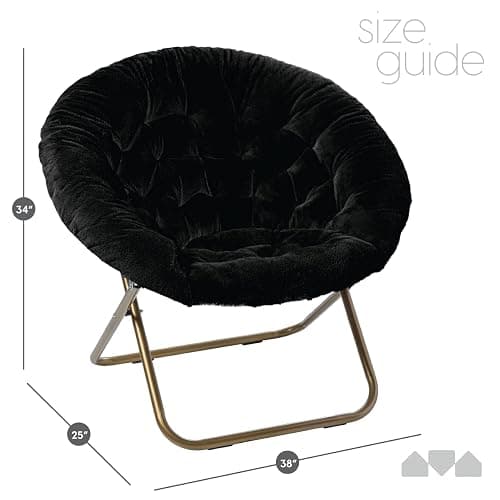 Milliard Saucer Chair For Adults, Teens & Kids, Black, Faux Fur XL Circle Chair for Bedroom, Dorm & Gaming, Foldable Comfy Accent Seat for Small Spaces, Folding Moon / Mushroom / Round Oversized Style thumbnail 3