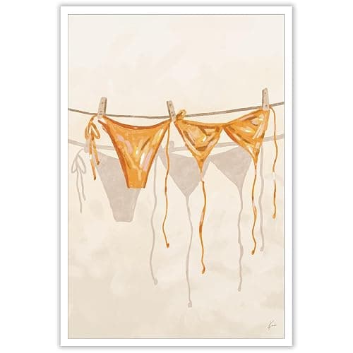 Coastal Cowgirl Bikini Canvas Wall Art Room Decor Trendy Orange Coquette Girl Bow Canvas Aesthetic Preppy Beachy For Dorm Apartment 12x16in Unframed - Image 1
