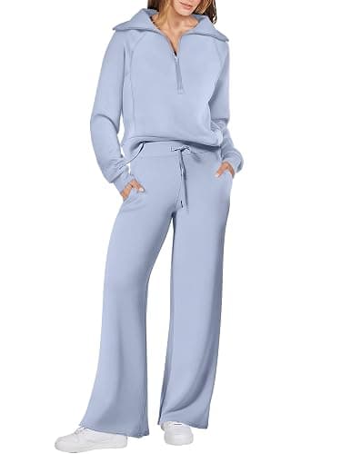 ANRABESS Women 2 Piece Outfits 2025 Fall Fashion Airport Wide Leg Pants Lounge Set Leisure Travel Vacation Clothes Sweatsuits - Image 1