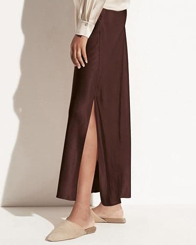 Women's Satin High Waisted Side Split Maxi Skirt Elastic Waistband Long Silk Skirts for Women thumbnail 6